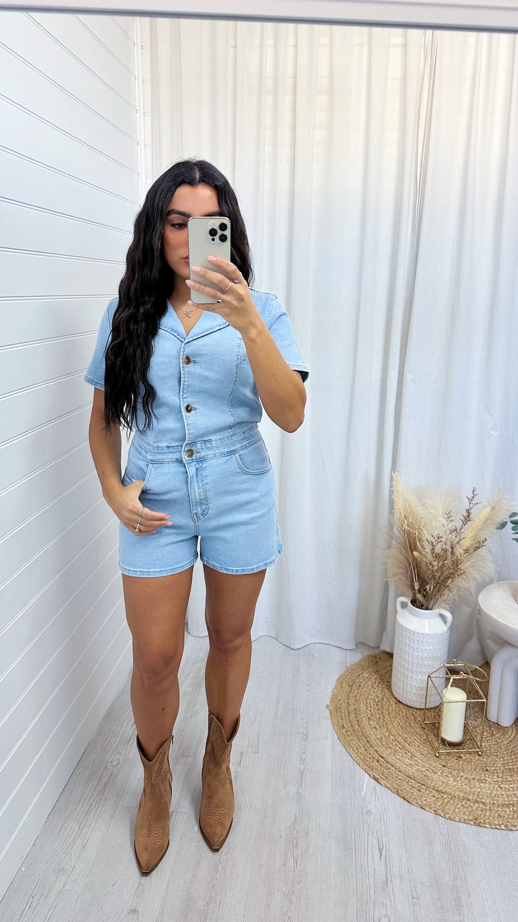 Denim Button Down Playsuit - LIGHT DENIM