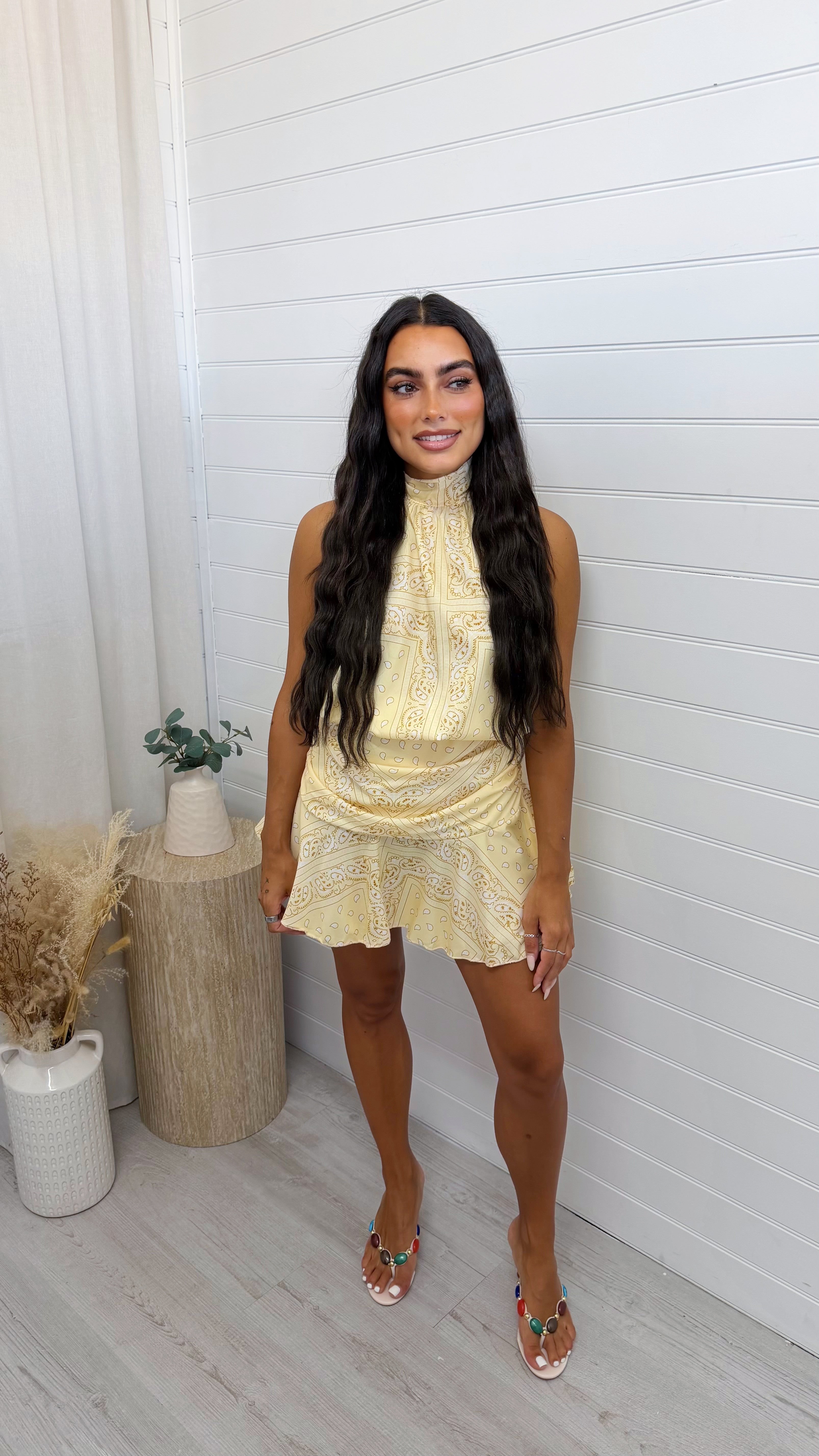 Bandana Print Halter Neck Top and Skirt Co-Ord - LEMON