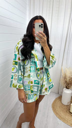 Tile Print Shirt and Shorts Co-Ord - GREEN