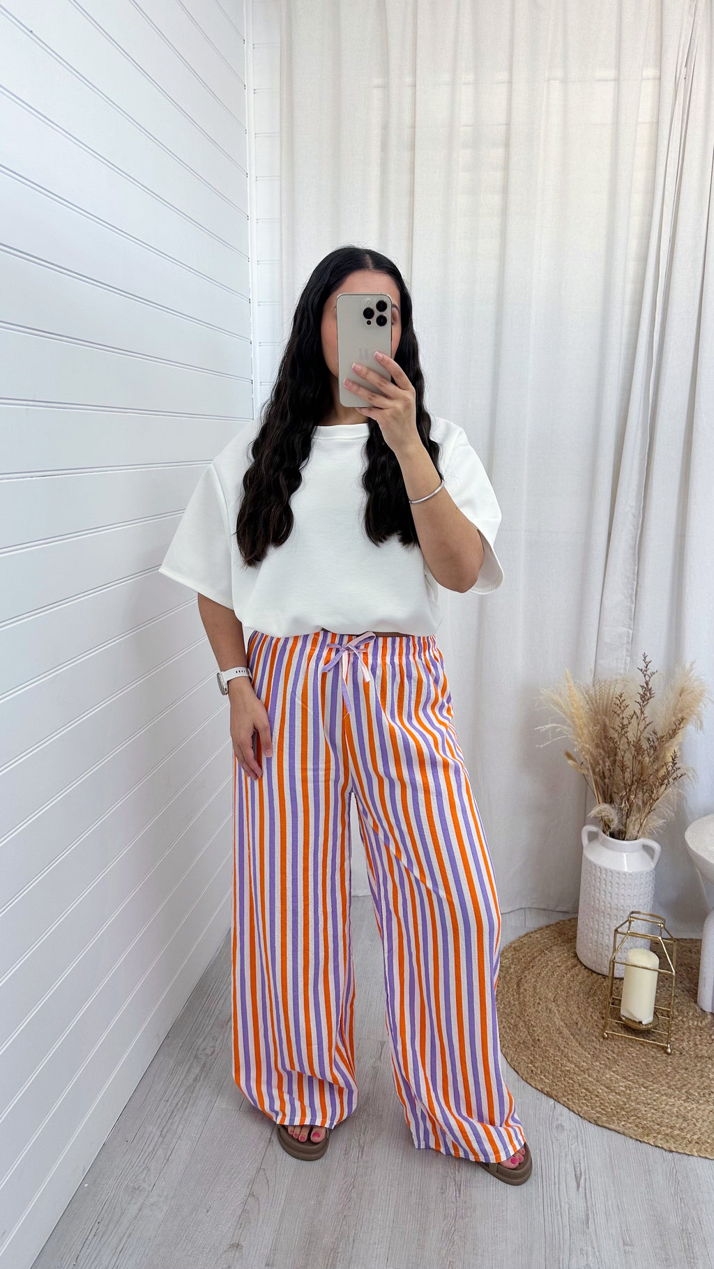 Neon Lightweight Stripe Trousers - PURPLE/ORANGE
