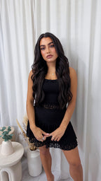 Lace Crop Top and Skirt Co-Ord - BLACK