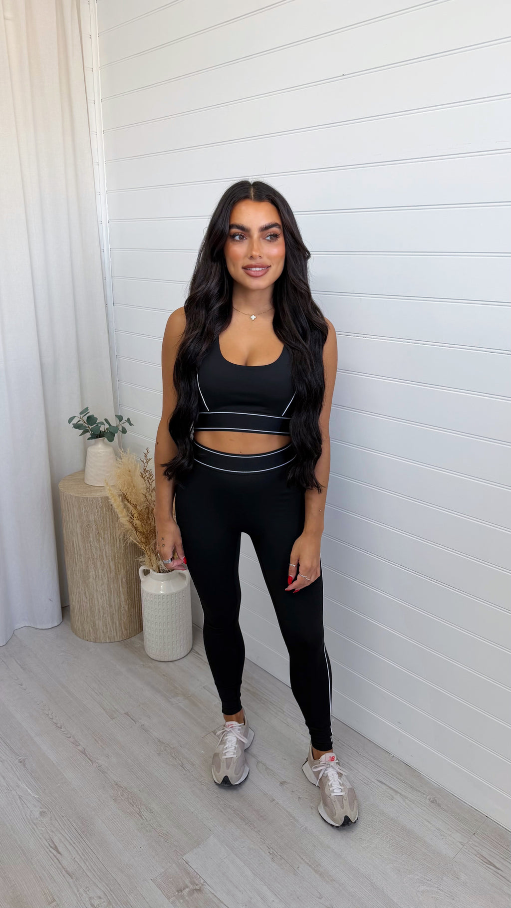 3 Piece Piped Activewear Set - BLACK
