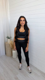 3 Piece Piped Activewear Set - BLACK
