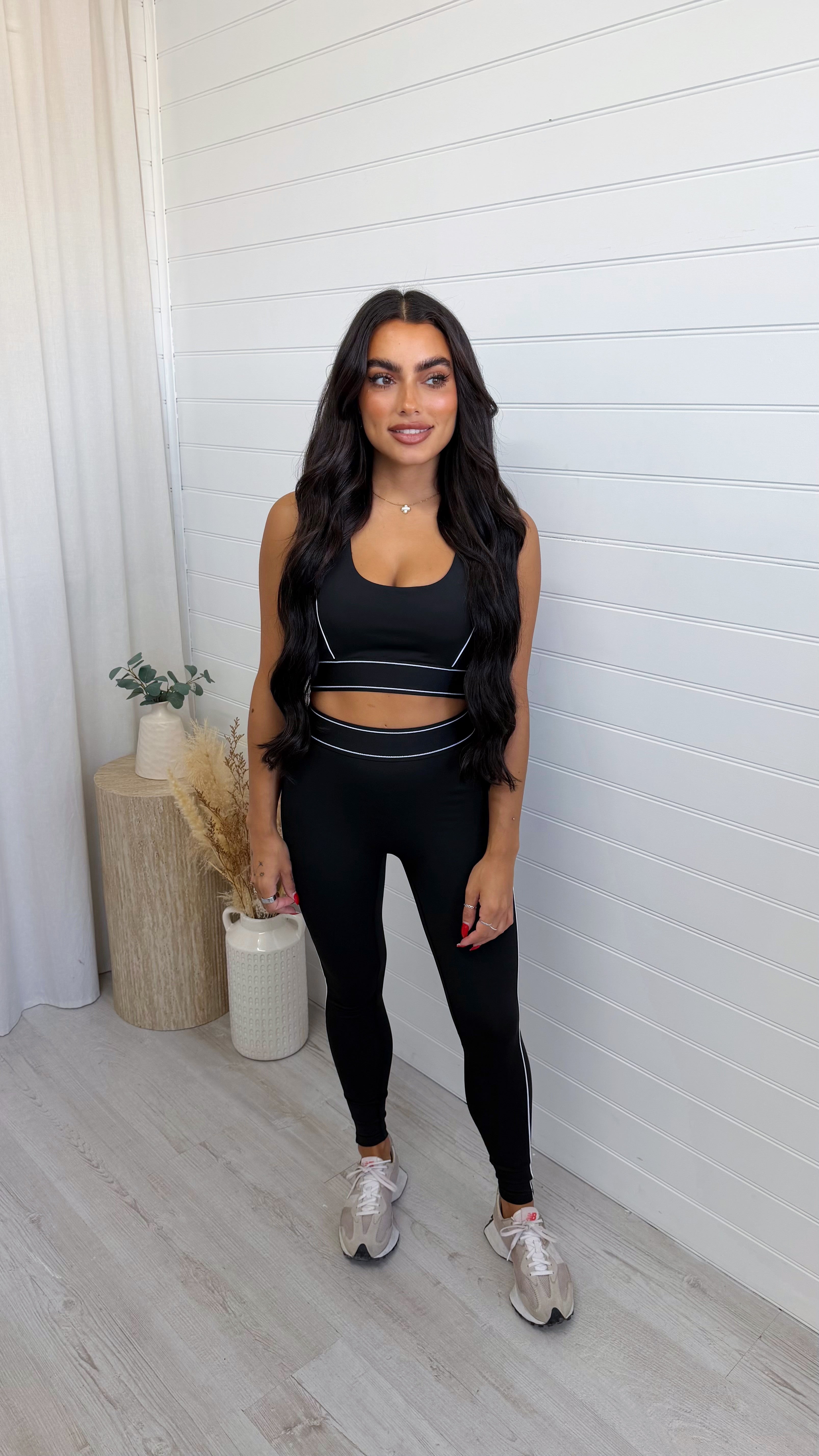 3 Piece Piped Activewear Set - BLACK