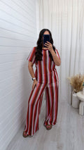 Zig Zag Crochet T-Shirt and Trousers Co-Ord - ORANGE/BROWN