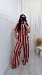 Zig Zag Crochet T-Shirt and Trousers Co-Ord - ORANGE/BROWN