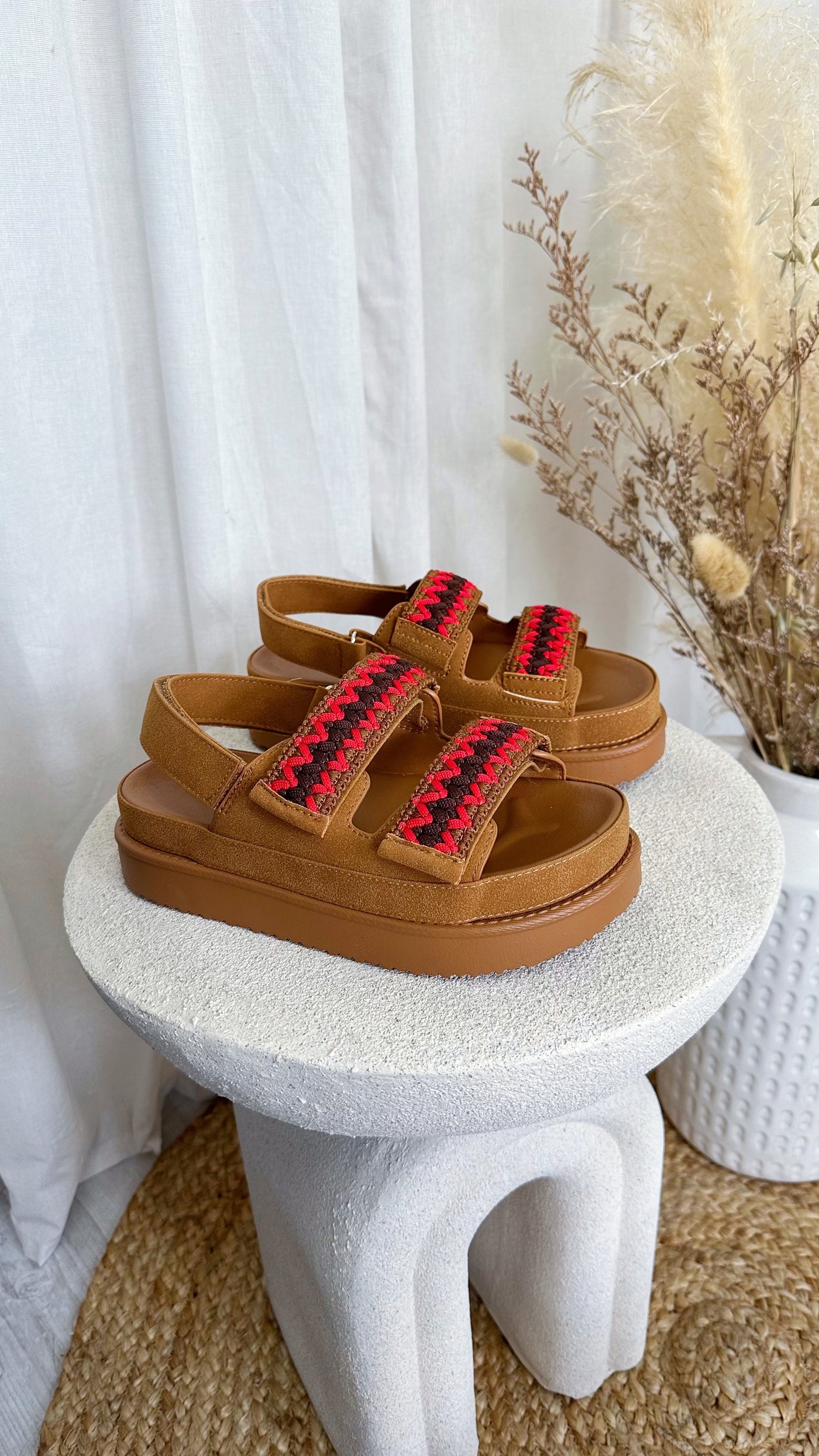 Double Crochet Strap Crochet Sandals - CAMEL