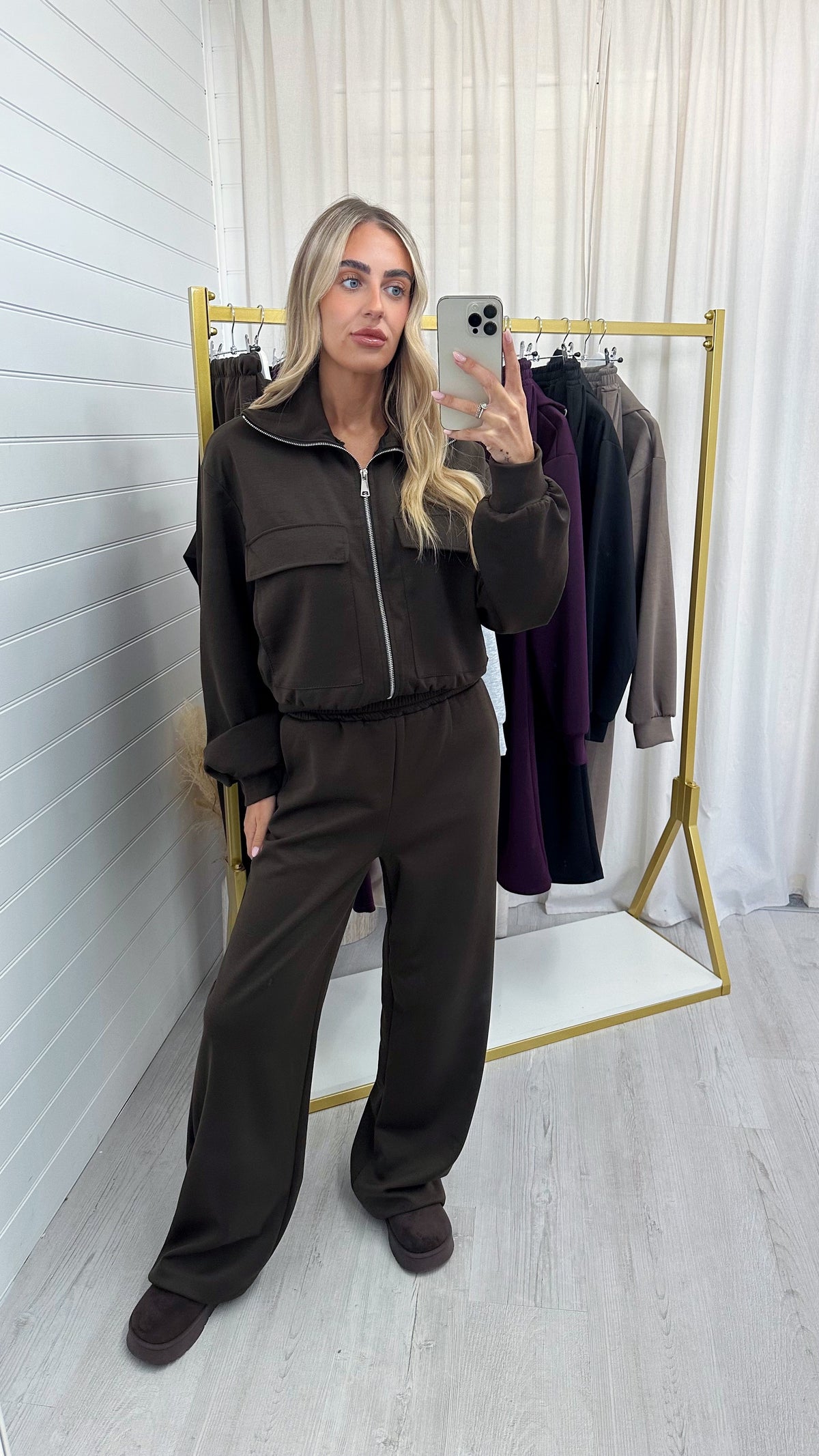 Front Pocket Jacket and Joggers Co-Ord - BROWN