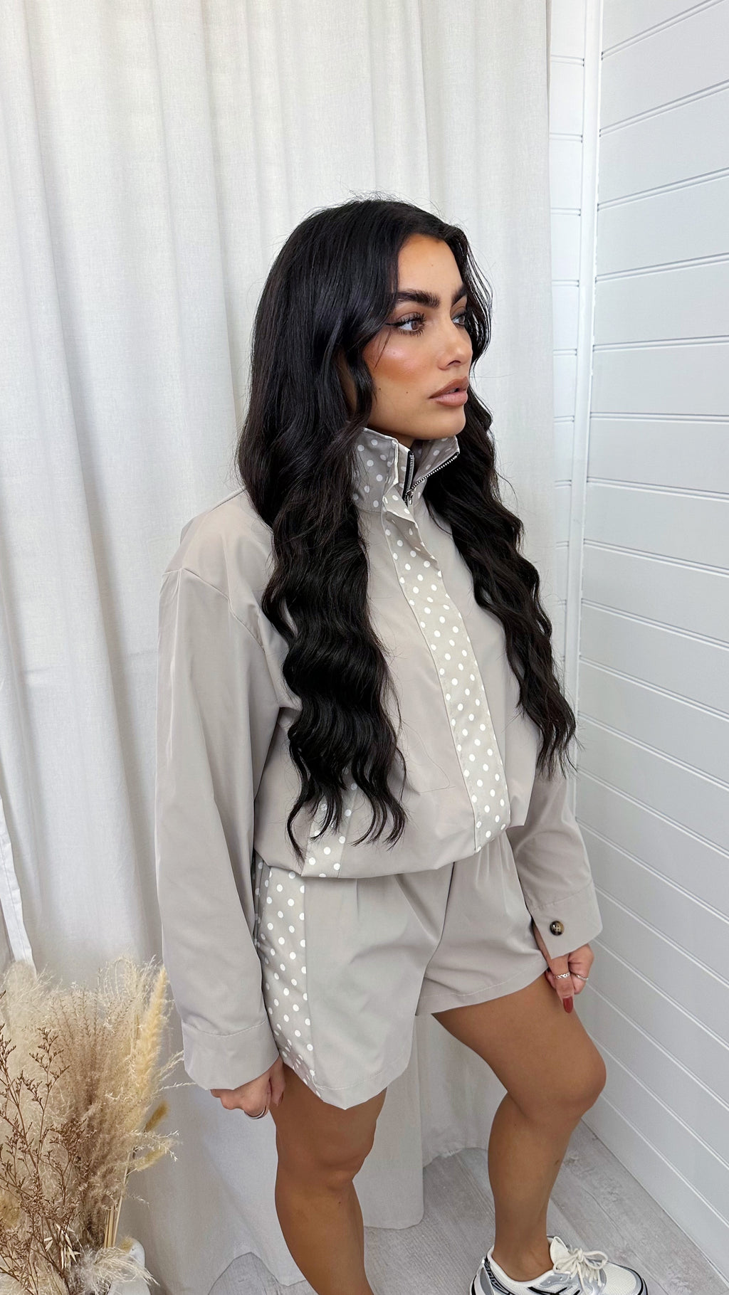 Polka Dot Windbreaker Co-Ord - BEIGE