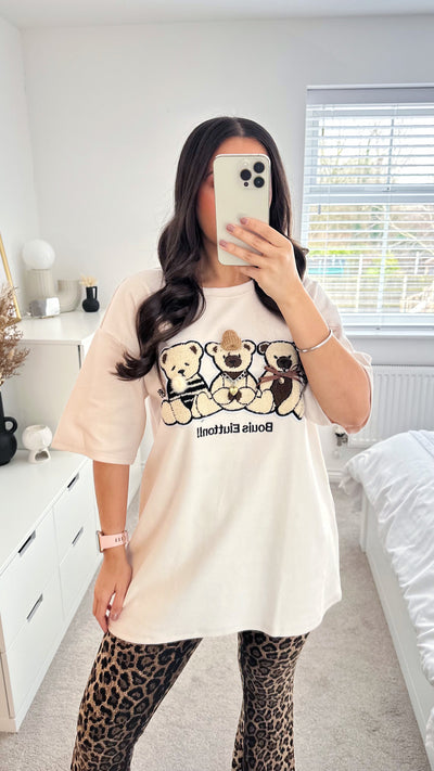 3D Teddy Bear Oversized T-Shirt - BEIGE