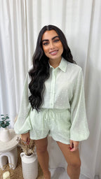Tufted Polka Dot Shirt and Shorts Co-Ord - SAGE GREEN