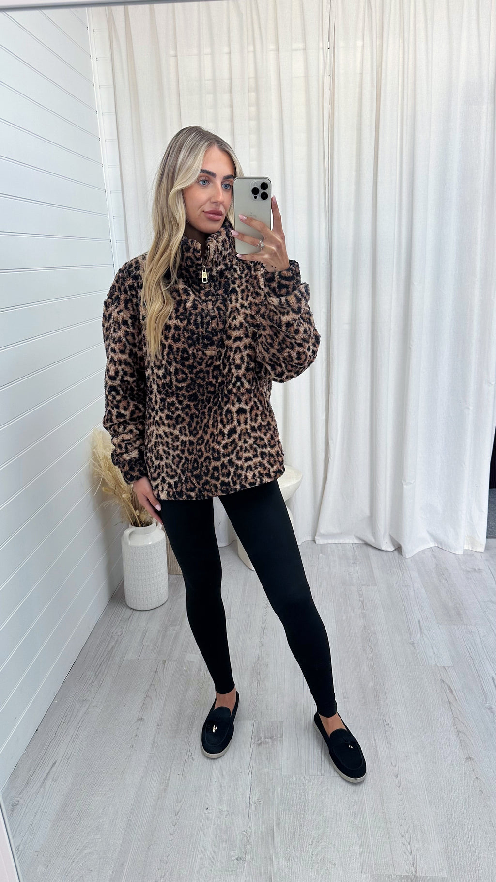 Leopard Print Teddy Fur Sweatshirt
