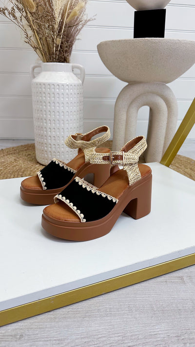 Espadrille Chunky Heel Clogs - BLACK