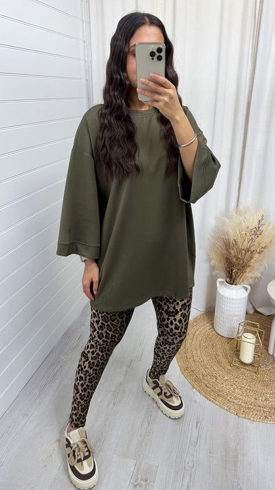 Drop Sleeve Oversized T-Shirt - KHAKI