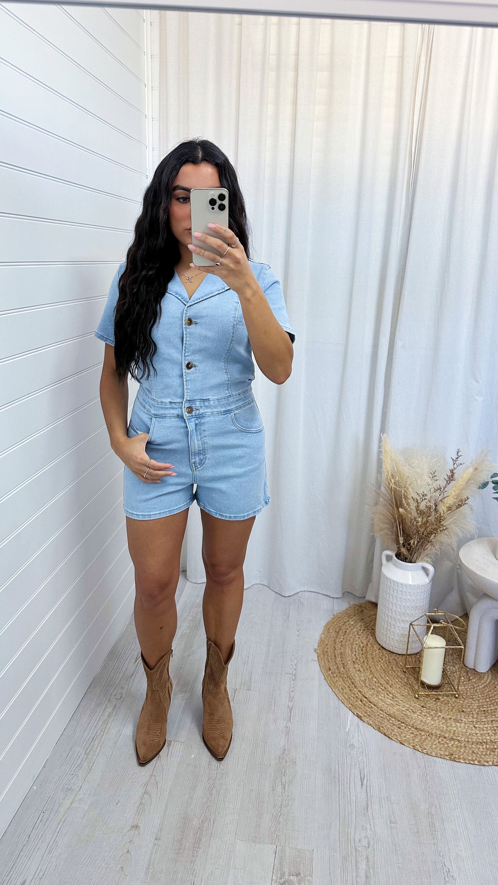 Denim Button Down Playsuit - LIGHT DENIM