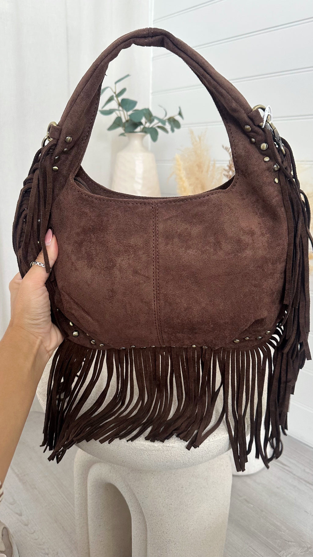 Suede Fringe Bag - BROWN