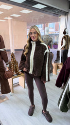 White Trim Fleece Jacket - BROWN