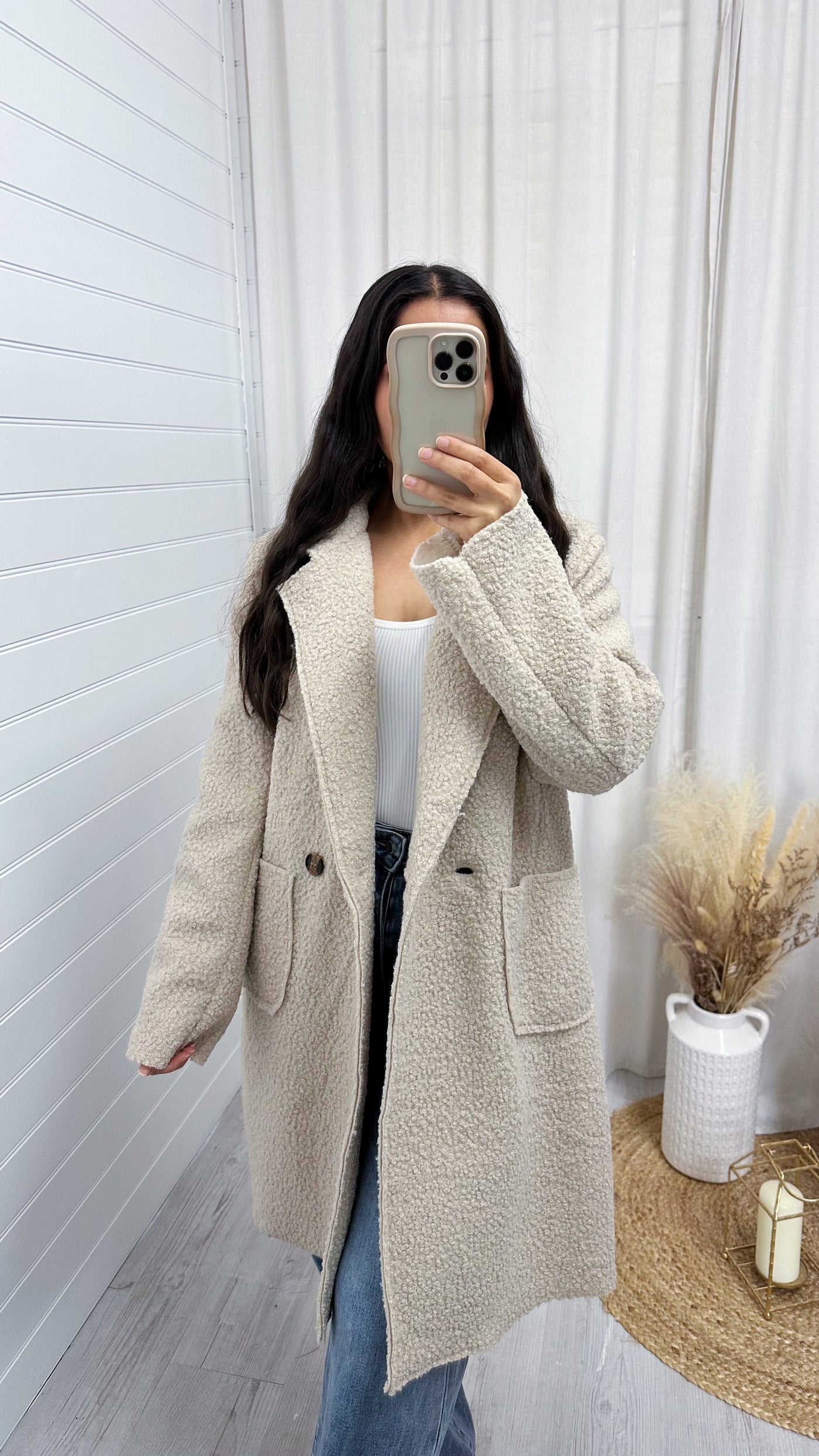 Mid Length Teddy Coat - BEIGE