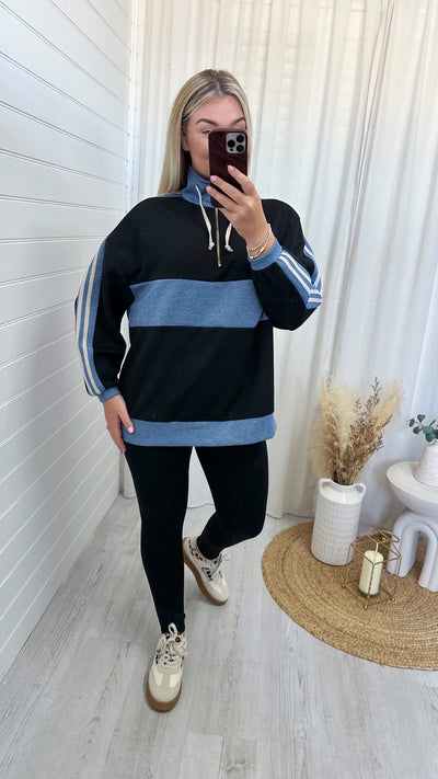 Colour Block Half Zip Sweatshirt - BLACK