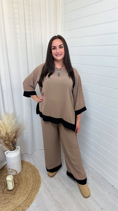 Block Trim Top and Trouser Co-Ord - MOCHA