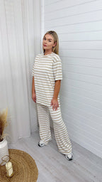 PLUS Soft Premium Ribbed T-Shirt and Straight Leg Trousers Co-Ord - BEIGE