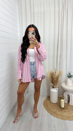 Multicolour Rhinestone Relaxed Shirt - PINK