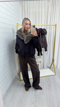 Faux Fur Trim Puffer Coat - PLUM