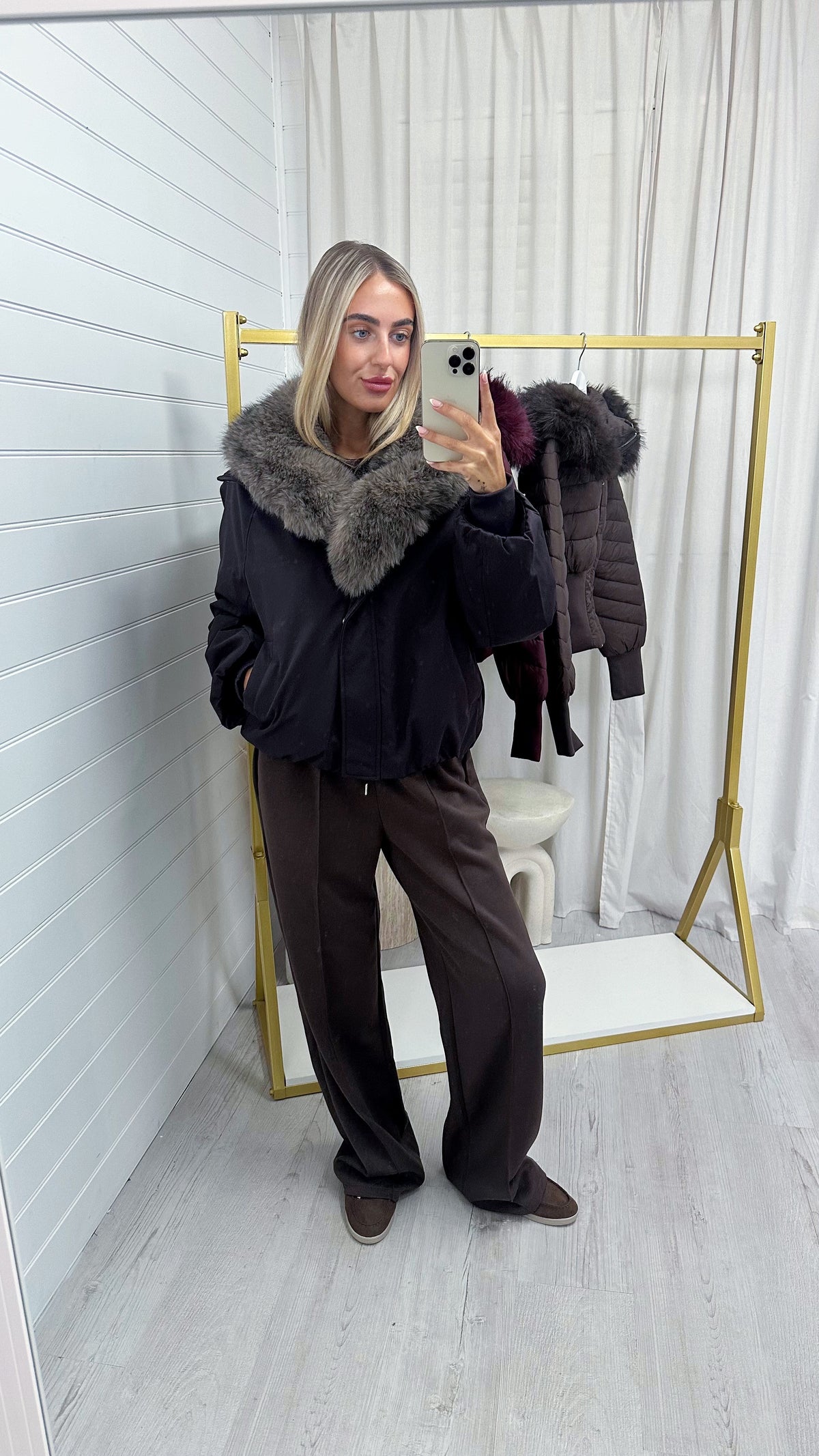 Faux Fur Trim Puffer Coat - PLUM