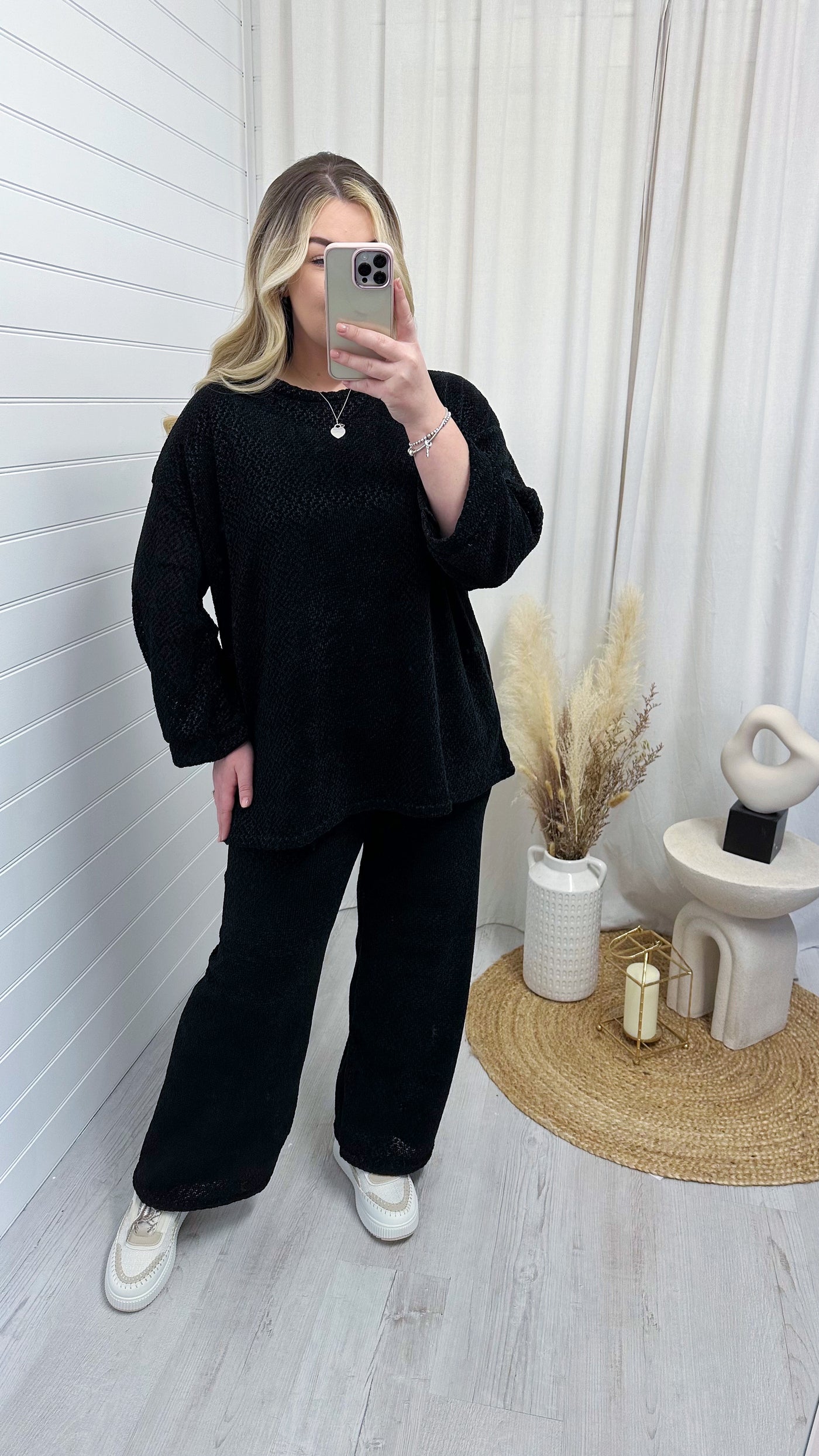 PLUS Velvet Top and Trouser Lounge Set - BLACK