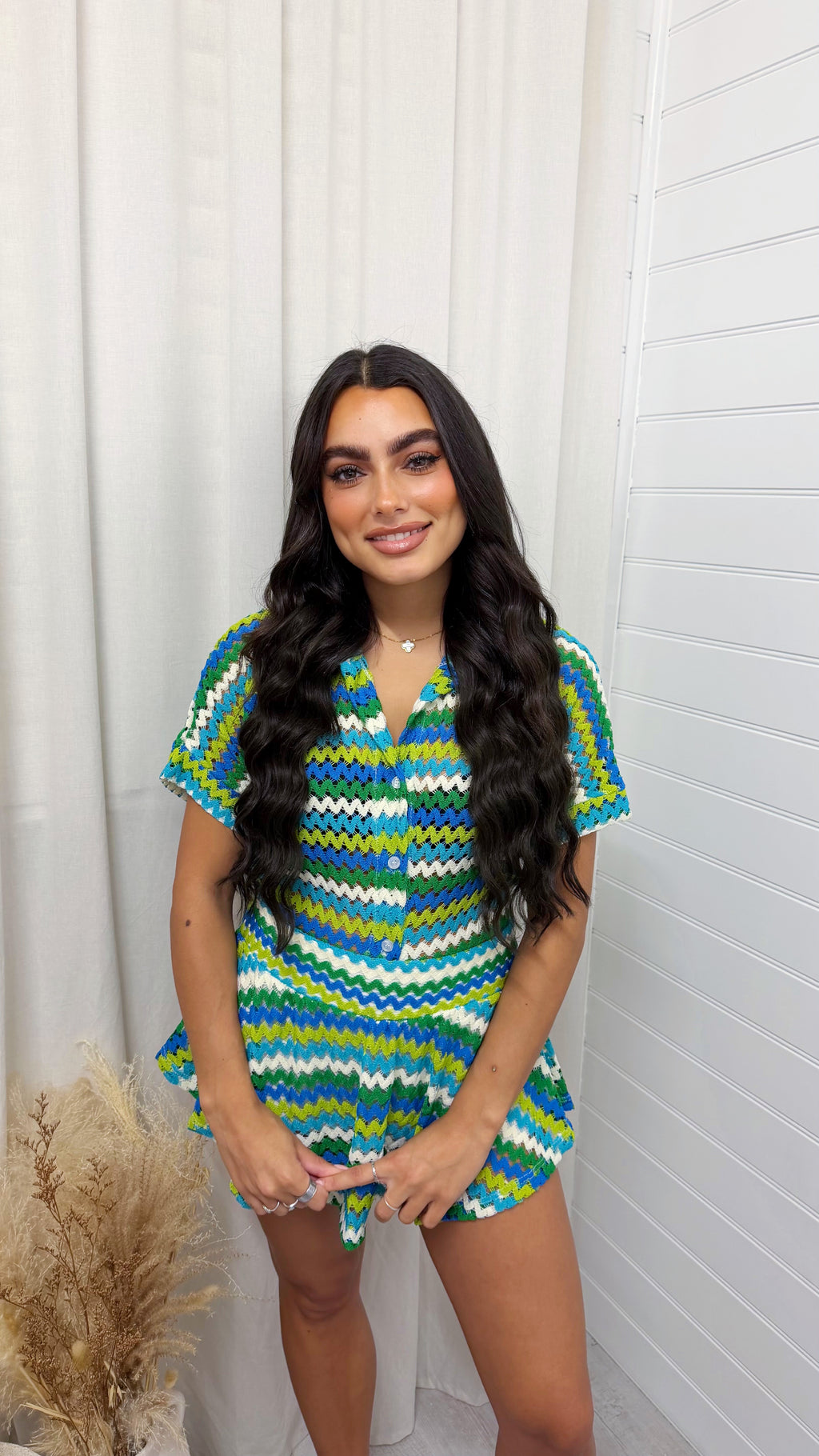 Zig Zag Crochet Top and Skort - BLUE/GREEN