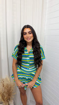 Zig Zag Crochet Top and Skort - BLUE/GREEN