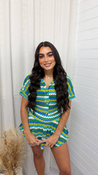 Zig Zag Crochet Top and Skort - BLUE/GREEN