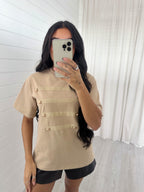 Button Front T-Shirt - BEIGE