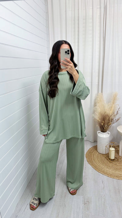 Long Sleeve Ribbed Top and Trousers Co-Ord - MINT