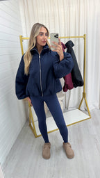 Balloon Sleeve Puffer Jacket - NAVY