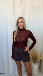 Relaxed Leather Shorts - BURGUNDY