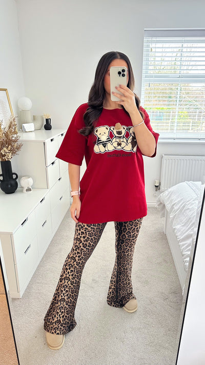 3D Teddy Bear Oversized T-Shirt - CHERRY RED