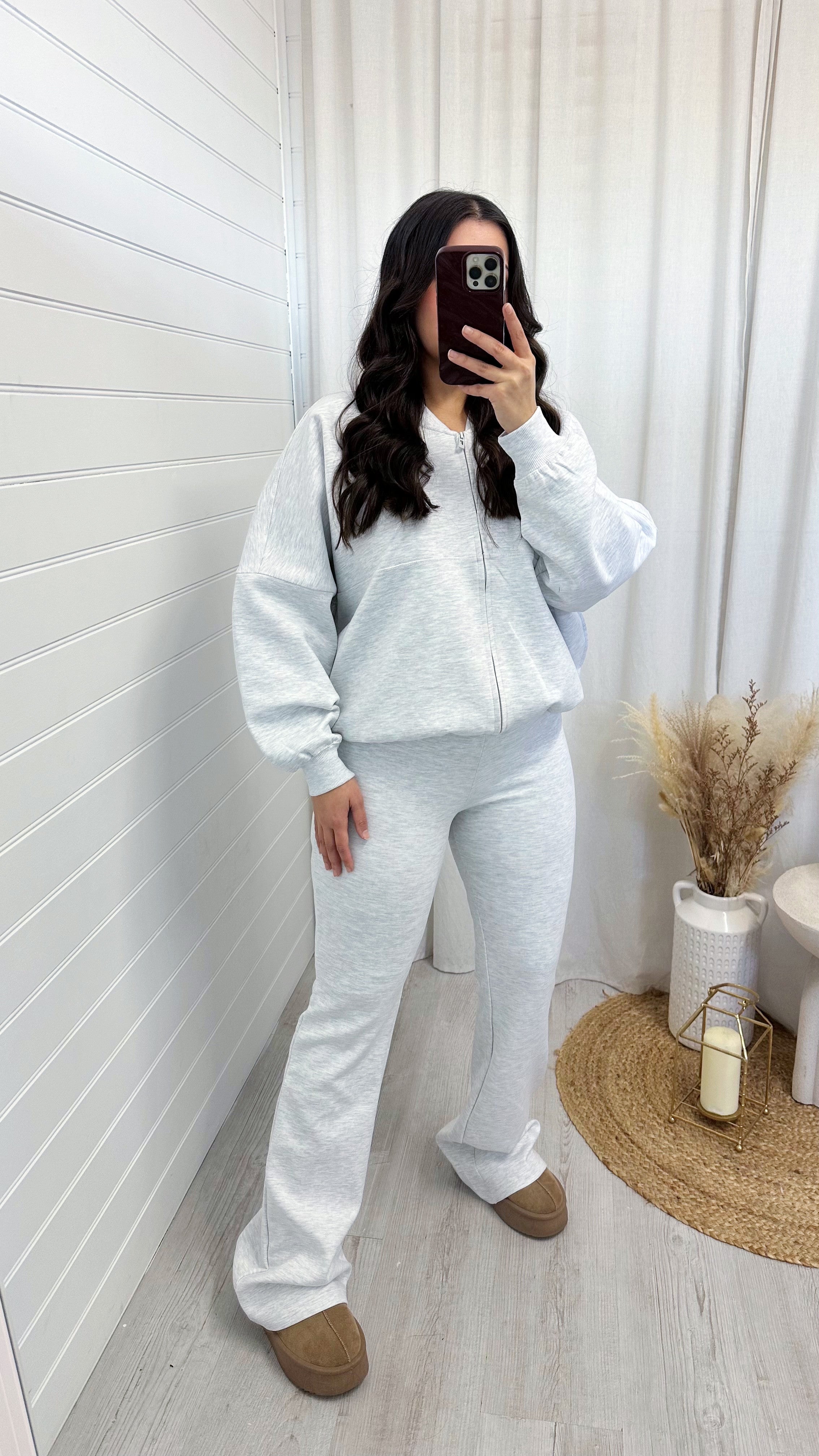 Bomber Jacket and Flare Joggers Co-Ord - LIGHT GREY