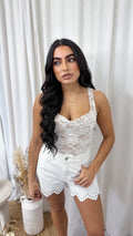 Floral Lace Padded Bodysuit - WHITE