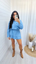 Frill Hem Denim Shirt Dress - LIGHT BLUE