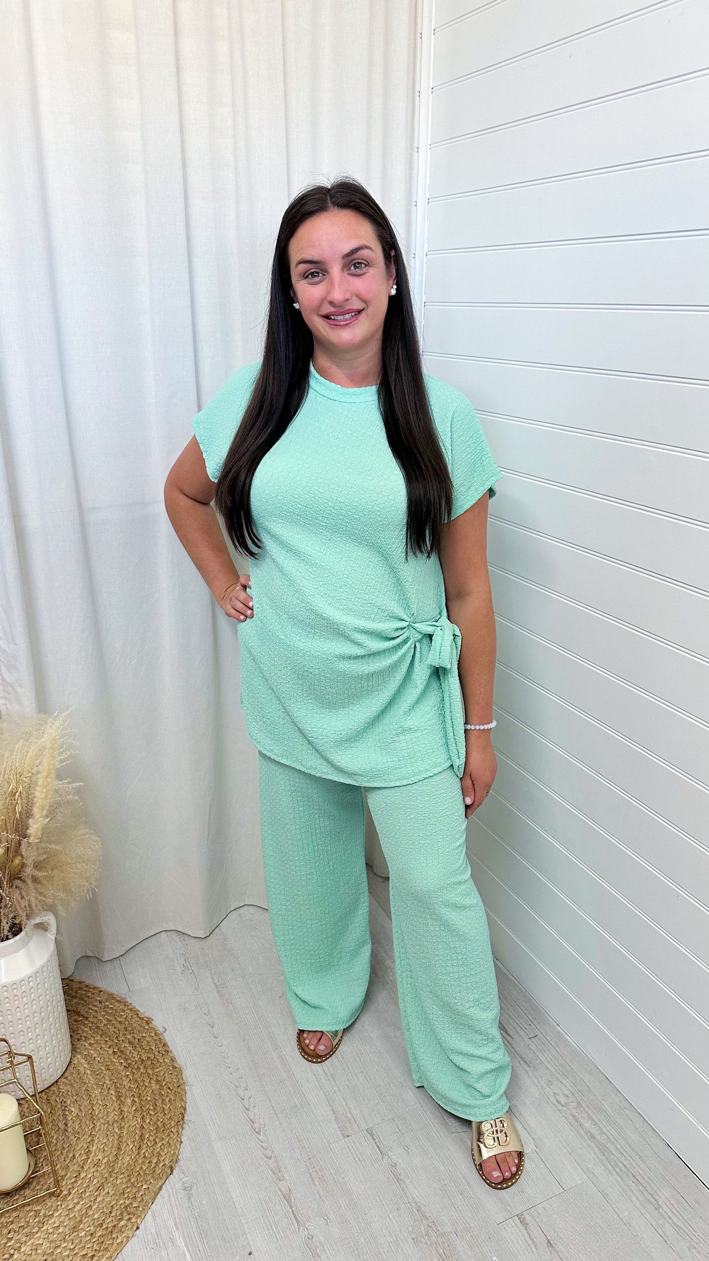 PLUS Cheesecloth Tie Knot Top and Trousers Co-Ord - MINT