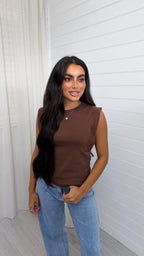 Cap Sleeve Soft Cotton T-Shirt - BROWN