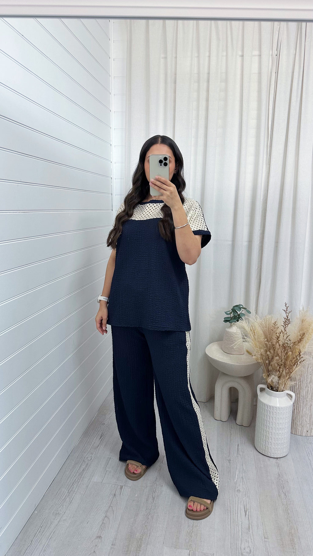 Metallic Mesh T-Shirt and Trouser Co-Ord - NAVY