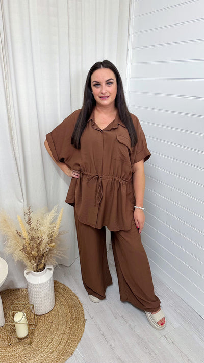 Shacket and Trousers Co-Ord - BROWN