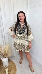 Sequin Boho Frill Hem Dress - BLACK