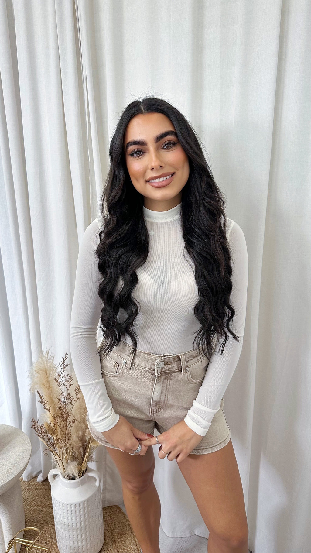 Plain Mesh Long Sleeve Bodysuit - CREAM