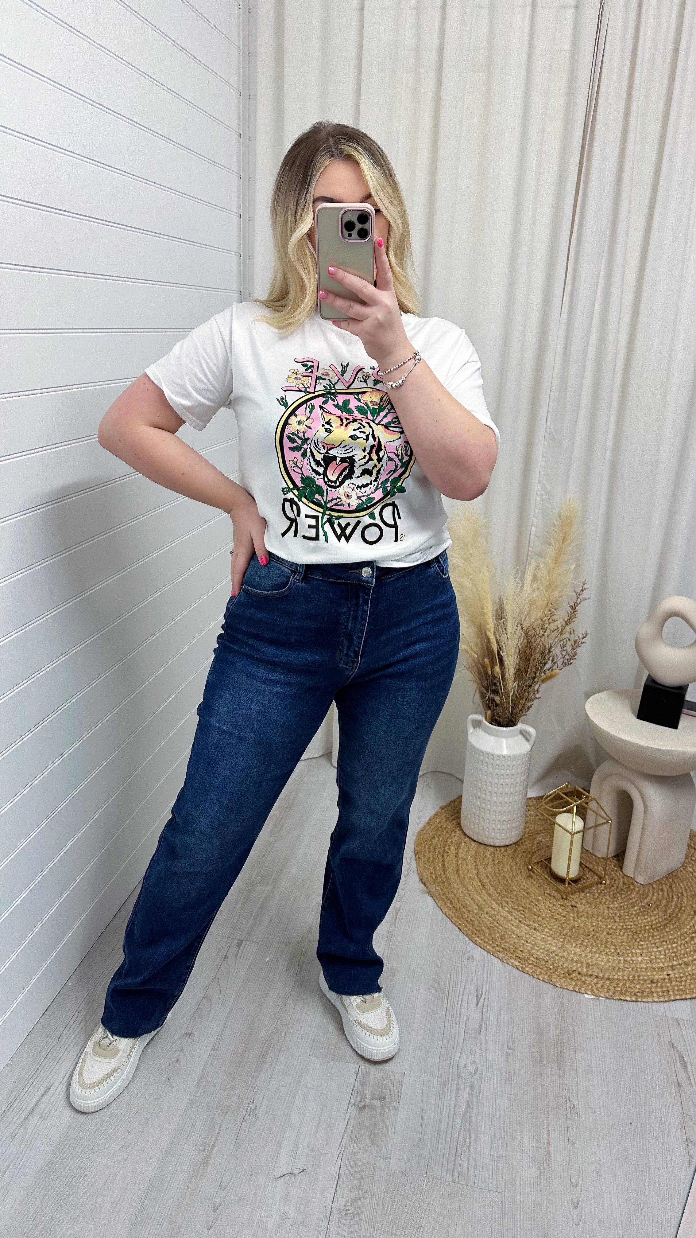 PLUS High Waisted Stretchy Straight Leg Jeans - DARK DENIM