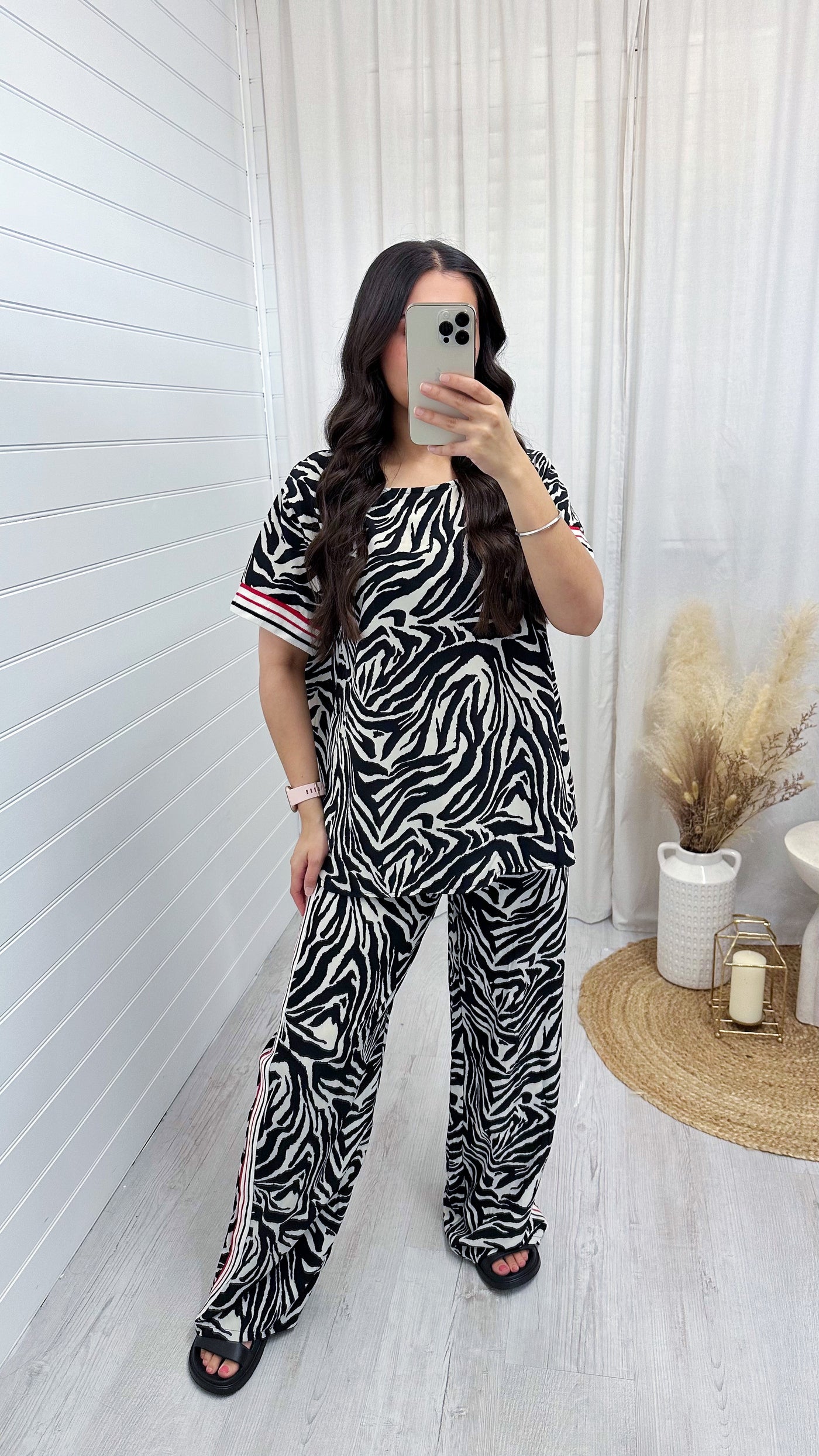 Side Stripe Zebra Print Top and Trouser Co-Ord