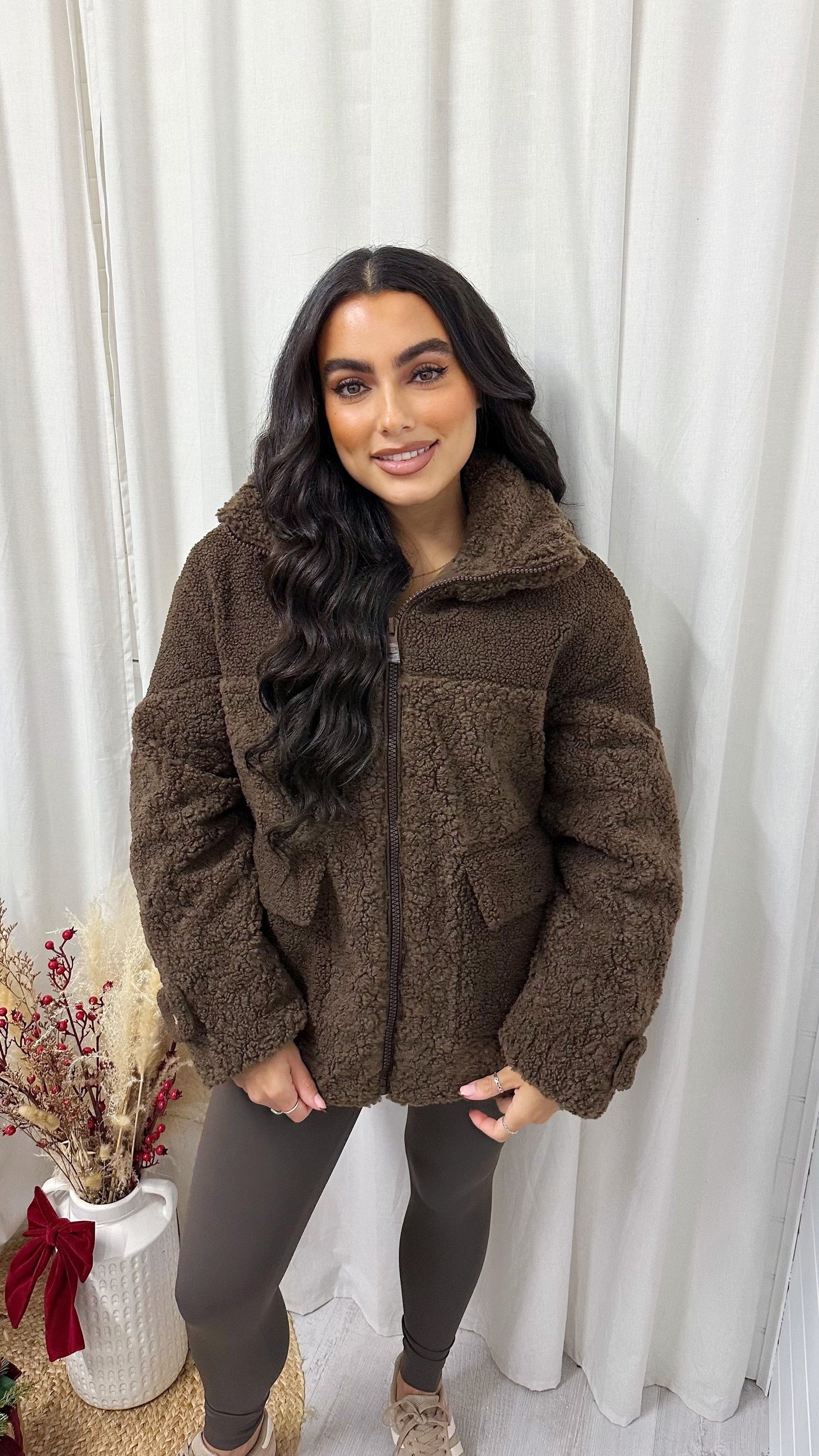 Quilted Borg Jacket - BROWN