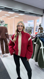 White Trim Fleece Jacket - RED